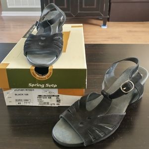 Like New Spring Step Black Leather Sandals Women's Size 9 - 9.5 EU40 Ank…